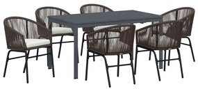 Conjunto de Jantar de Jardim Manual 7 pcs Castanho Médio