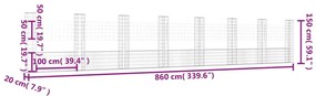 Cesto gabião em forma de U c/ 8 postes 860x20x150 cm ferro