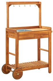 Trólei de cozinha/jardim madeira acácia maciça 92x43,5x141,5 cm
