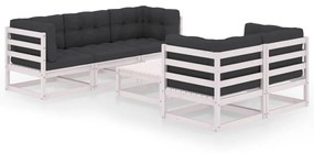 vidaXL 6 pcs conjunto lounge de jardim com almofadões pinho maciço