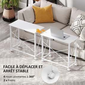 Secretária dobrável com mesa para computador de 80 x 40 cm com rodas, para escritório em casa, quarto e espaços pequenos, branca