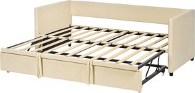 Estrutura de Sofá-Cama 2 em 1, 203 x 190,5 x 75 cm, (COLCHÕES NÂO INCLUIDOS)  Cabeceira Acolchoada Creme
