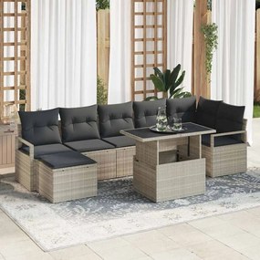 Conjunto de Sofá de Jardim vidaXL de 8 peças com Almofadas Cinza Claro em Rattan