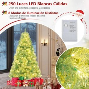 Árvore de Natal pré-iluminada de 180 cm artificial com 688 pontas de ramos 250 luzes LED brancas quentes 8 modos Suporte verde