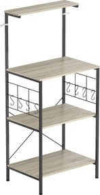 HOMCOM Estante de cozinha, suporte para micro-ondas, com painel gradeado, 8 ganchos, 60 x 42 x 134,5 cm, carvalho | Aosom Portugal