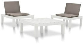 vidaXL 3 pcs conjunto lounge para jardim plástico branco