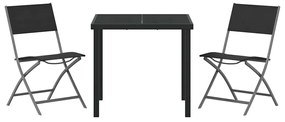Conjunto de Jantar de Jardim 3 Peças Preto em Textileno e Aço