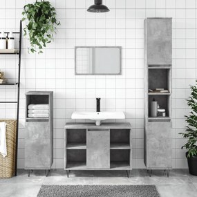 vidaXL 3 pcs conj. móveis casa banho derivados madeira cinza cimento