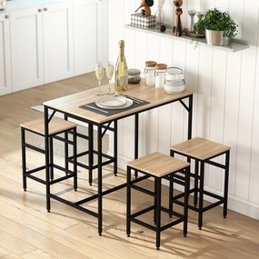 Conjunto de Mesa de Bar com 4 Bancos com Apoio para os Pés Conjunto de Móveis de 5 Peças Mesa de 100x60x88cm e Bancos de 32x32x57cm para Sala de Janta