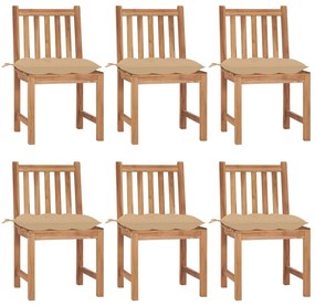 Cadeiras de jardim 6 pcs c/ almofadões madeira de teca maciça