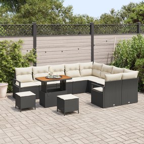 Conjunto de Sofás de Jardim vidaXL 12 Peças com Almofadas Preto Rattan