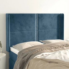 vidaXL Cabeceira cama c/ abas veludo 147x16x118/128 cm azul-escuro