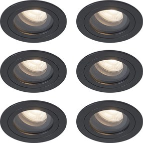 Conjunto de 6 focos embutidos modernos pretos giratórios e inclináveis IP44 - Chuck