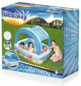 Piscina de brincar com toldo azul 140x140x114 cm