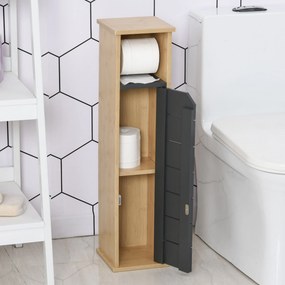 Suporte para papel higiénico 18 x 18 x 75 cm Porta-papel higiénico - 2 níveis, MDF cinzento bambu