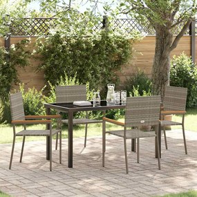 vidaXL Conjunto de Jantar de Jardim de 5 Peças Cinza Rattan Poliéster