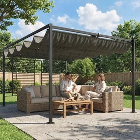 Pérgola de Jardim 4x3 m com Teto Retrátil e 2 Painéis de Privacidade UPF50+ Pérgola para Exterior Cinzento
