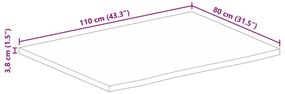 Tampo de mesa borda viva 110x80x3,8 cm mangueira áspera maciça