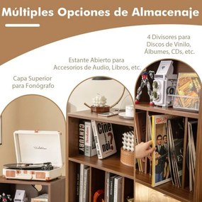 Estante para discos vinil de 3 níveis com estação de carregamento Estante 4 divisórias 48 x 40 x 88 cm cor nogueira