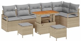 Conjunto de Sofá de Jardim com Almofadas vidaXL 9 Peças Bege Poliratan