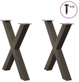 Pés para mesa de jantar em formato de X, 2 peças, aço natural, 80x(72-