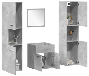 vidaXL 4 pcs conj. móveis casa banho derivados madeira cinza cimento