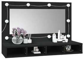 Armário espelhado com luzes LED 90x31,5x62 cm preto