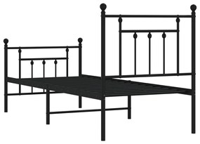 Estrutura de cama com cabeceira e pés 75x190 cm metal preto