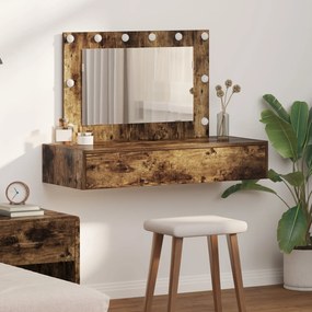 Mesa de Maquiagem Suspensa com Luzes LED em Carvalho Fumado