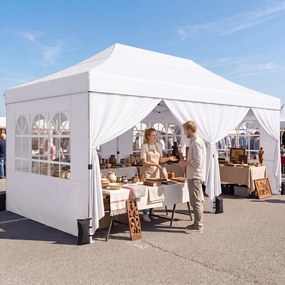 Tenda de Jardim Dobrável com 6 pesos, 600 x 300 x 310 cm, 4 Paredes Laterais Removíveis, Branco