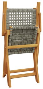 3 pcs conjunto de bistrô vime PE e madeira maciça cinzento