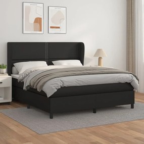 vidaXL Cama com molas/colchão 180x200 cm couro artificial preto