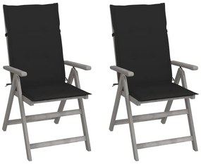 vidaXL Cadeiras jardim reclináveis c/ almofadões 2 pcs acácia maciça