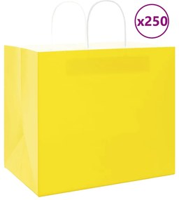 vidaXL Sacos de papel 250 unid com alças amarelo 32x22x28 cm