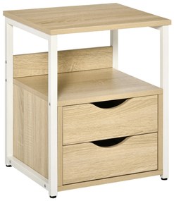 HOMCOM Mesa de Cabeceira com 2 Gavetas e Prateleira de Armazenamento Mesa Auxiliar com Estrutura de Metal 40x35x49cm Natural | Aosom Portugal