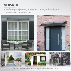 Marquise para Portas e Janelas 196x75x23 cm Marquise de Proteção contra Sol e Chuva com Cobertura de Policarbonato Preto