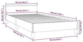 Estrutura de cama c/ cabeceira tecido 90x190 cm cinza-claro