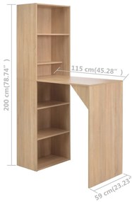 Mesa de bar com armário 115x59x200 cm carvalho