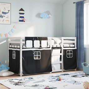 vidaXL Beliche com cortinas 80x200 cm pinho maciço branco e preto