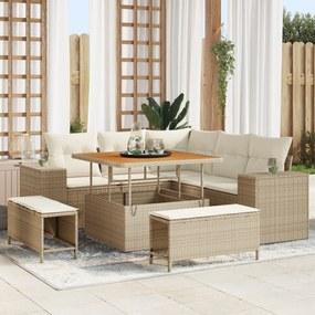 Conjunto de Sofá de Jardim de 8 Peças com Almofadas Bege Rattan Acácia