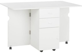 HOMCOM Mesa Dobrável Pequena 120x80x75cm Compacta para Pequenos Espaços com 6 Rodas e 2 Gavetas | Aosom Portugal