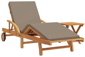 Espreguiçadeira com Almofada e Mesa Taupe Madeira Maciça de Acácia