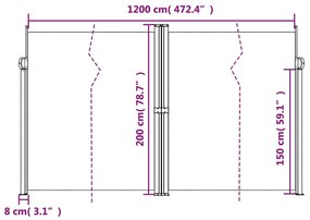 Toldo lateral retrátil 200x1200 cm branco