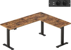 Secretária de canto em forma de L, secretária com altura ajustável, 190 x 155 x (72-120) cm castanho