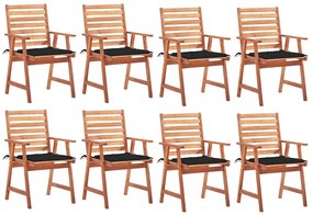 vidaXL Cadeiras de jantar p/ jardim 8 pcs c/ almofadões acácia maciça