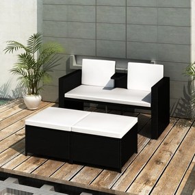 vidaXL 4 pcs conjunto lounge de jardim c/ almofadões vime PE preto