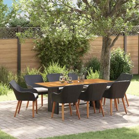 vidaXL Conjunto de Jantar para Jardim 9 pcs Preto e castanho vime PE