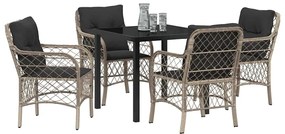Conjunto de Jantar de Jardim com 5 Peças e Almofadas em Rattan Cinza C