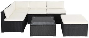 Conjunto de jardim com mesa e assentos em poliratán preto/creme