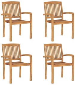 Cadeiras de jardim empiháveis c/ almofadões 4 pcs teca maciça